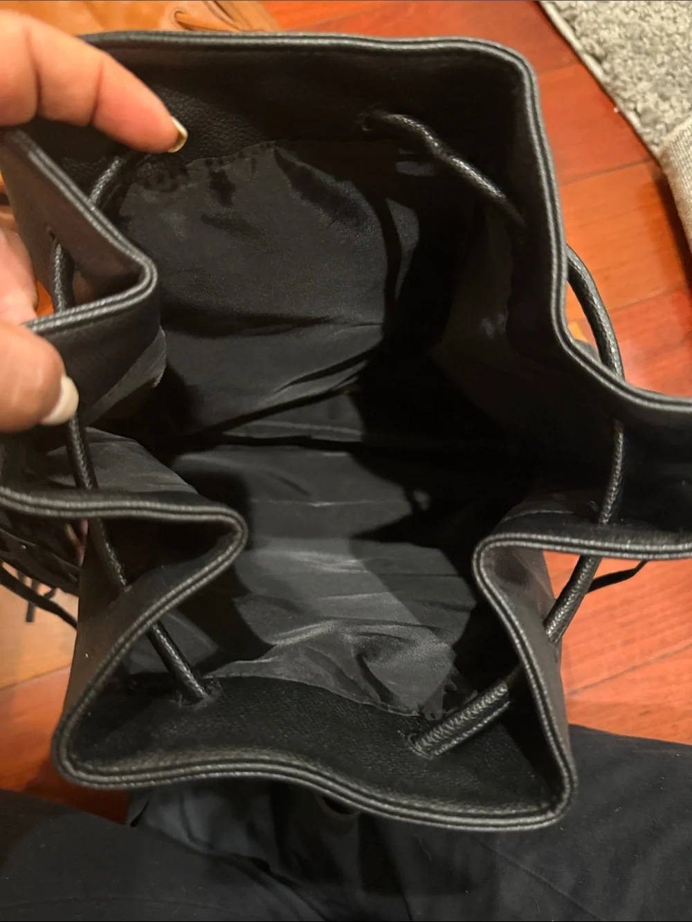 Victoria's Secret Black Fringe Drawstring Backpack
